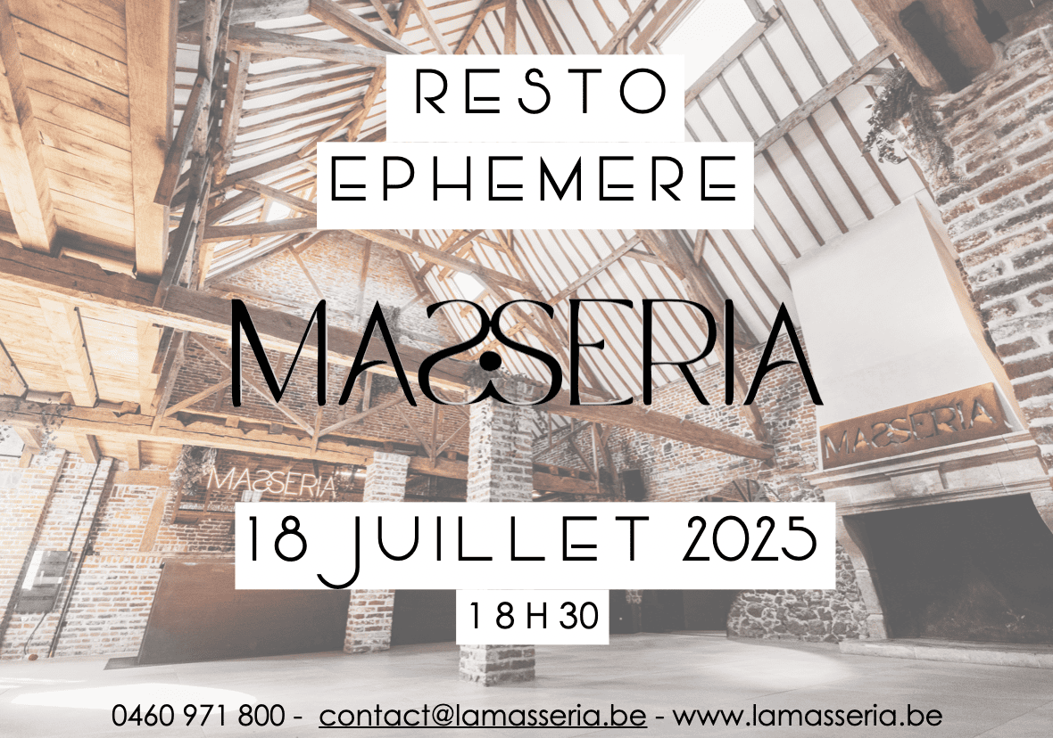 Découvrez votre nouveau havre événementiel lors d'une soirée restaurant éphémère ce 18 juillet ! Toutes les informations sur www.lamasseria.be