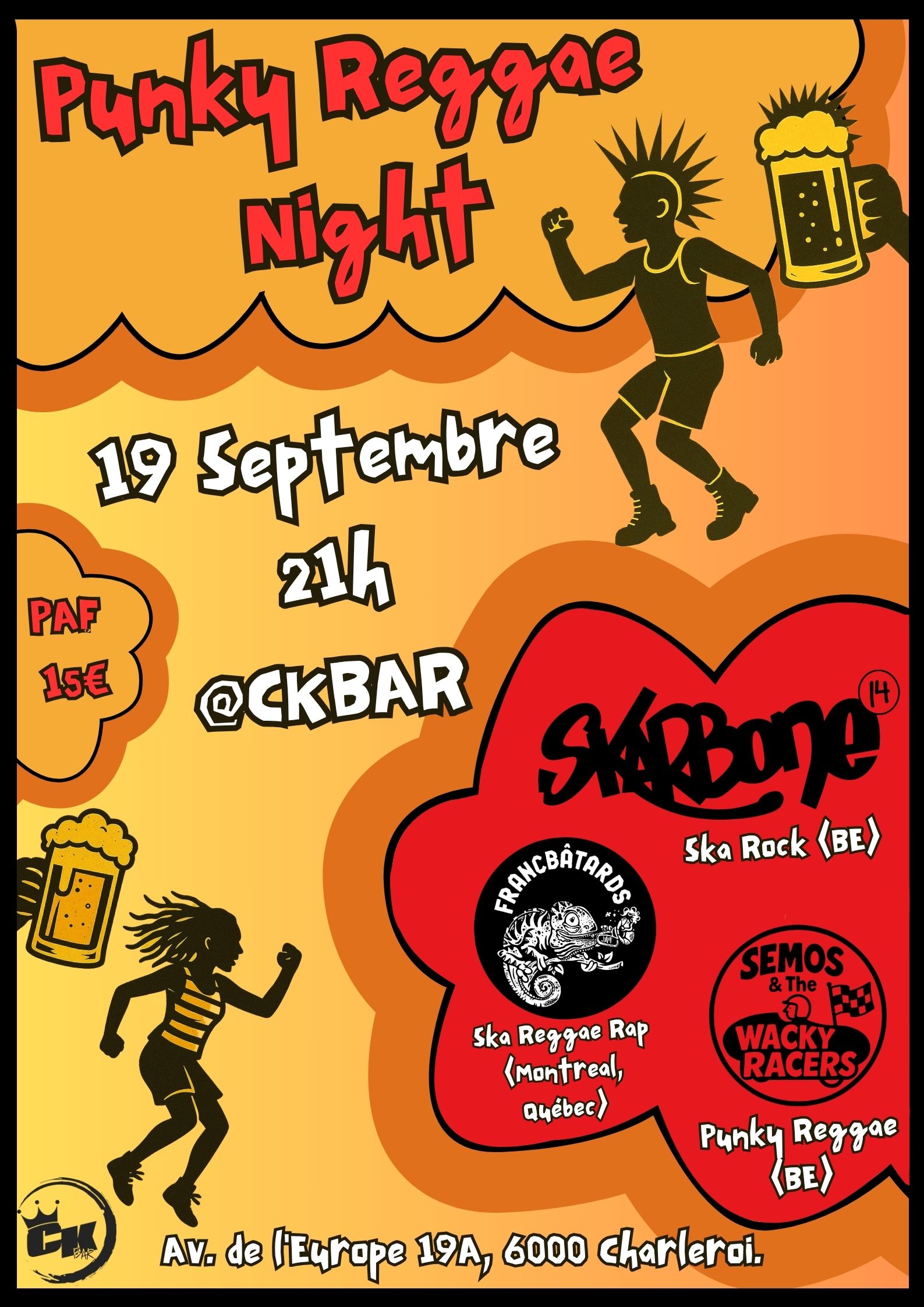 Affiche concert : Semos and the Wacky Racer, Francbâtards, Skarbone 14.