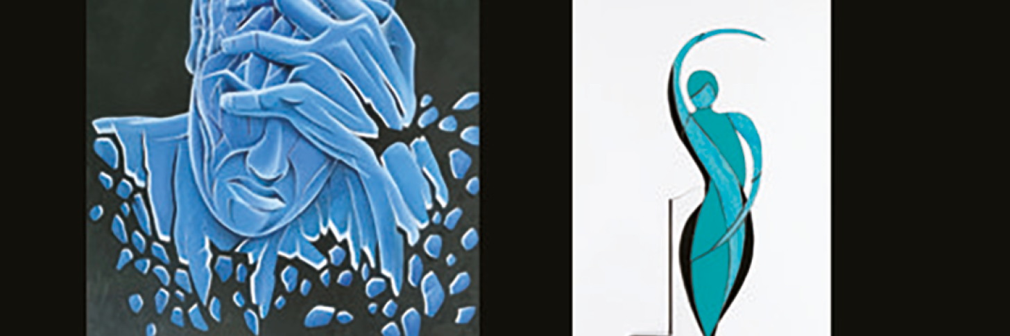 Expo en galerie de peintures huiles sur toiles et vitraux d'art