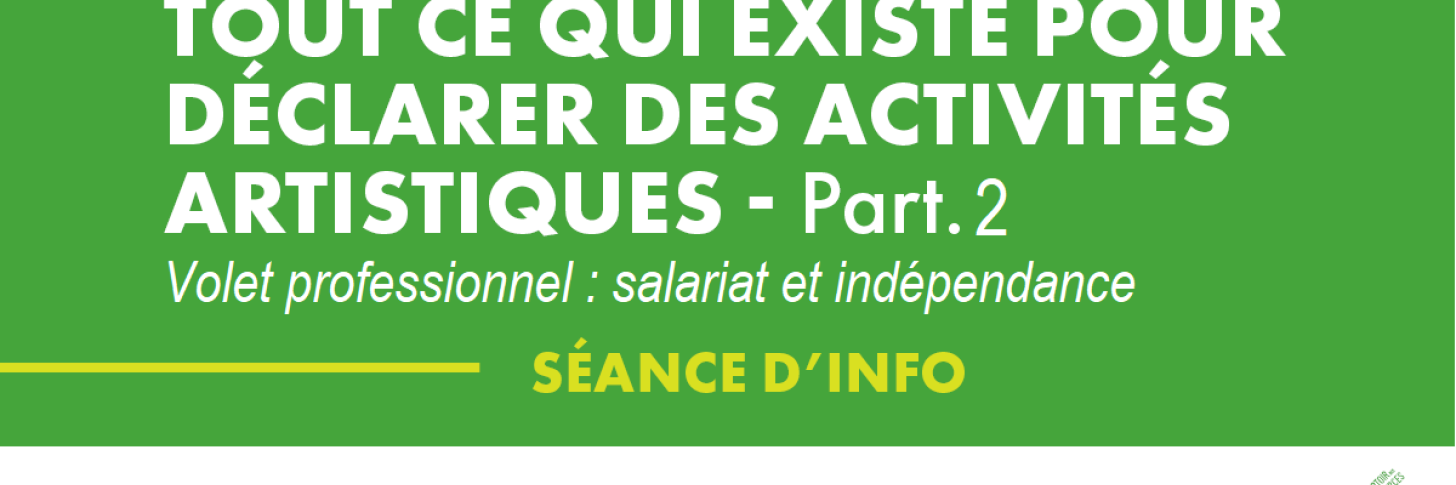 Séance d'info : TOUT CE QUI EXISTE POUR DÉCLARER DES ACTIVITÉS ARTISTIQUES - Partie 2