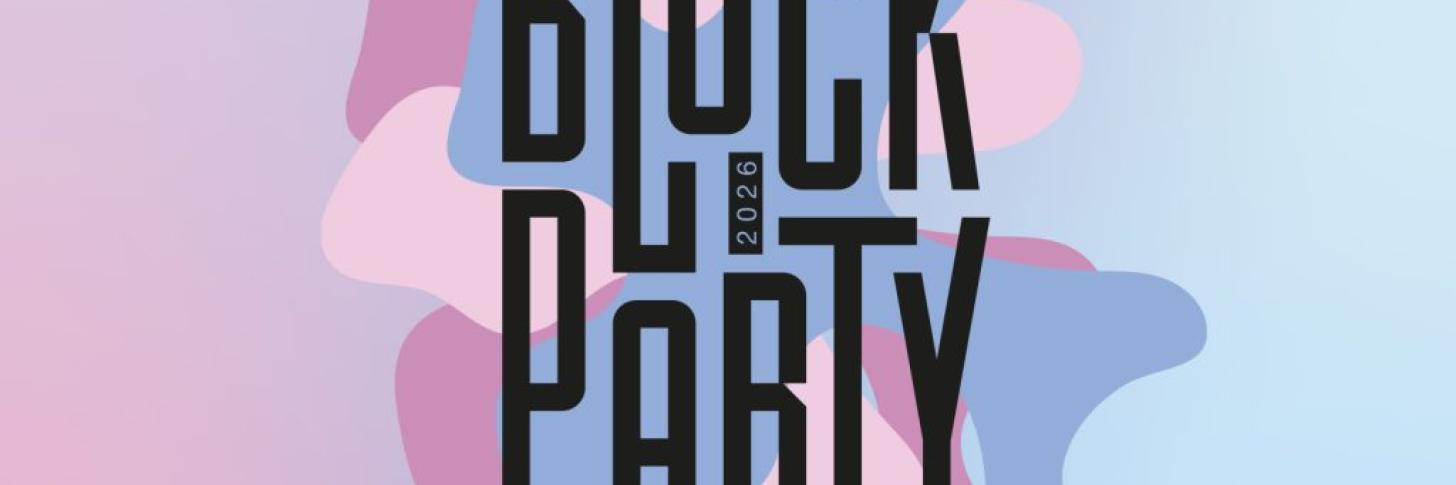 Affiche dans les tons mauves Block Party
