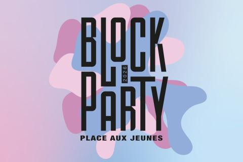 Affiche dans les tons mauves Block Party
