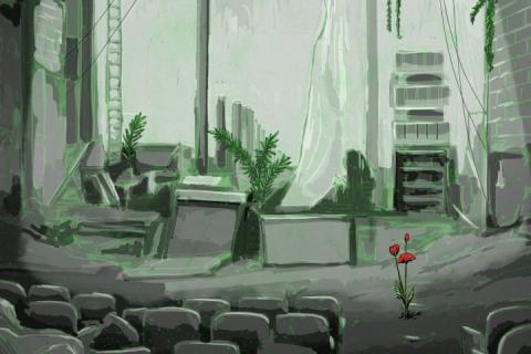 Dessin vert et gris de nature dans une salle de spectacle