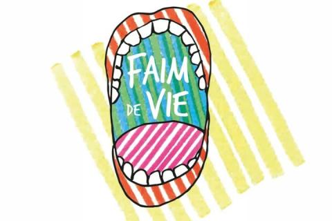 Bouche ouverte dessin&eacute;e avec "Faim de vie" &eacute;crit &agrave; l'int&eacute;rieur